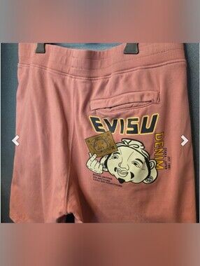 Evisu Mens Dusty Coral Graphic Back-Pocket Sweatshorts